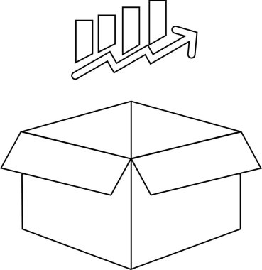 Yükselen grafiği olan, iş büyümesini, başarıyı ve pozitif pazar eğilimlerini temsil eden açık bir kutunun tasviri.