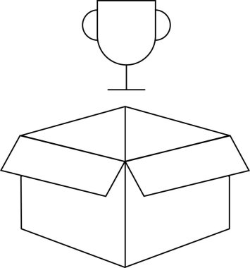 Açık bir kutunun üzerinde asılı duran, başarıyı ya da ödülü sembolize eden basit bir resim çizimi.