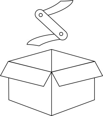 Üzerinde çakı olan bir kutunun resmi, siyah beyaz çizilmiş, çeşitli tasarım amaçları için uygun..