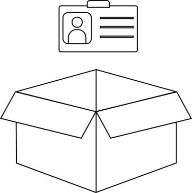 Üzerinde flaplar ve kimlik kartı olan açık bir kutunun basit bir çizimi..