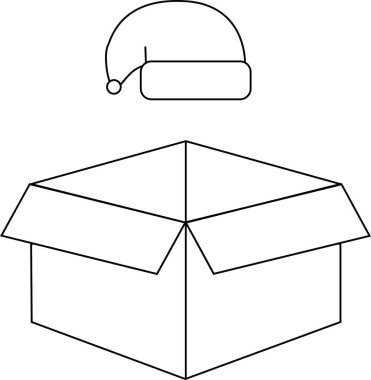 Açık bir hediye kutusunun üzerinde asılı duran basit bir Noel Baba çizimi Noel sürprizi ya da tatil hediyesini akla getiriyor..
