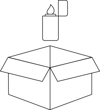 Açık bir karton kutunun üzerine yerleştirilmiş, minimalist ve sembolik bir resim yaratan basit bir çizgi çizimi..