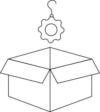 Üzerinde beyaz bir süs bulunan açık bir kutunun basit bir çizgisi çizimi..