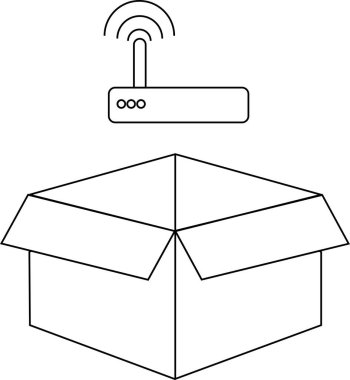 Bir yönlendiricinin açık bir kutunun üzerindeki basit bir çizgi çizimi, çeşitli tasarım amaçları için uygundur..