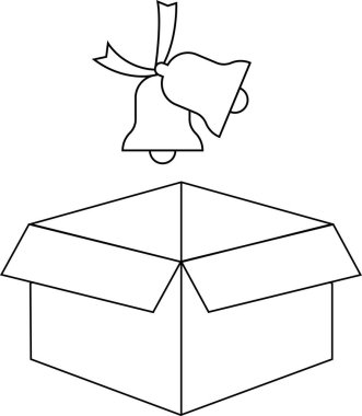 Açık bir kutunun üzerinde yüzen iki çanın basit bir siyah beyaz çizimi, boyama veya tasarım projeleri için mükemmel..