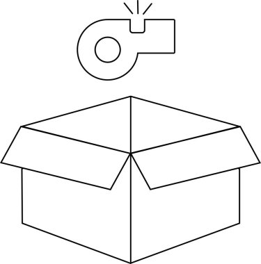 Açık bir kutunun üzerinde ıslık resmi çizen basit bir çizgi, ıslık çalma kavramını temsil ediyor..