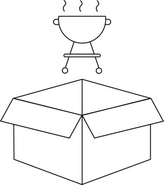 Açık bir kutunun üzerinde basit bir çizgi çizimi, ambalaj veya hareket temaları için uygundur.