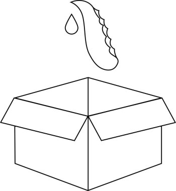 Aloe vera yaprağının açık bir kutuya damlaya damlaya damlaya damlaya damlaya damlaya damlaya damlaya damlaya dökülen siyah ve beyaz çizgi çizimi, doğal bileşenleri veya ambalajı sembolize eder.