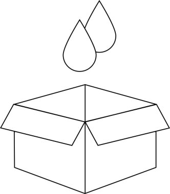 Üzerinde su damlaları olan açık bir kutunun tasviri, bir ambalaj konseptini veya basit bir tasarım öğesini temsil eder.