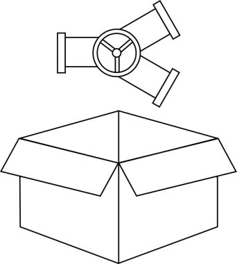 Üzerinde boru olan açık bir karton kutunun basit bir çizimi..