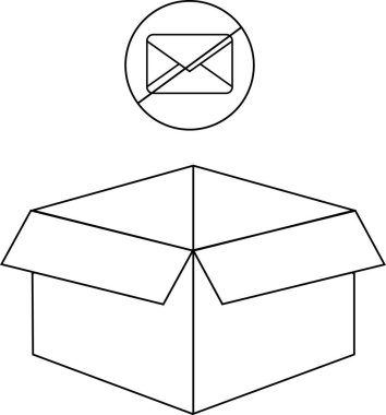 Üzerinde posta sembolü olmayan açık bir karton kutunun basit bir siyah beyaz çizimi, istenmeyen posta olmadığını gösteriyor..