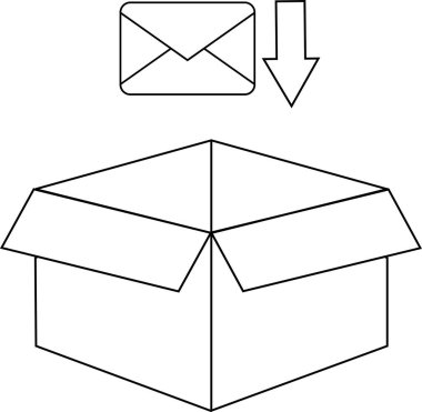 Açık bir kutuya okla yazılmış bir zarf tasviri, posta dağıtımını sembolize ediyor veya içine bir şey koyuyor..