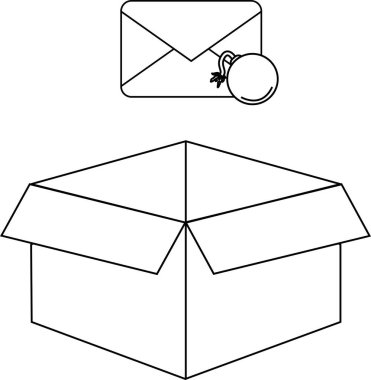 İçinde bomba olan açık bir kutu. Tehlikenin ve potansiyel zararın simgesi..