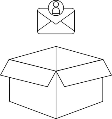 Üzerinde bir e- posta simgesi olan açık bir kutunun basit bir satır çizimi, bir paket hakkındaki ileti bildirimlerini veya iletişimi simgeler.