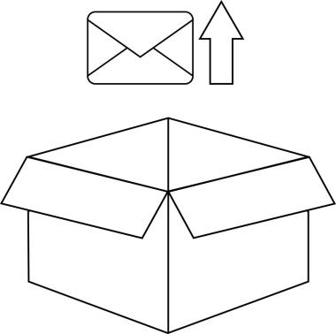 Yukarıya bakan bir zarf ve okun olduğu açık bir kutunun çizimi içeriği göndermeyi ya da göndermeyi öneriyor.