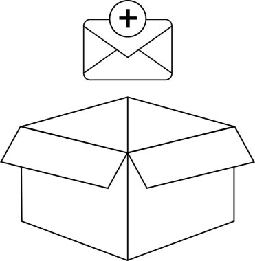 Bir pakete posta ya da öge eklenmesini sembolize ederek, üzerinde bir zarf ve artı işareti olan açık bir kutunun tasviri.