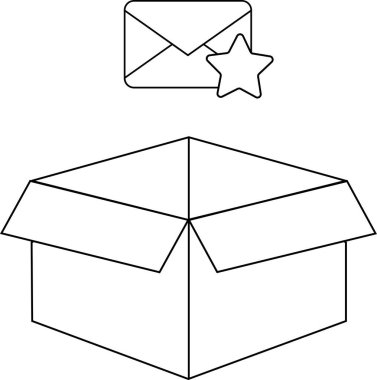Üzerinde bir zarf ve yıldız simgesi olan açık bir kutu, basit bir taslak biçiminde resmedilmiş..