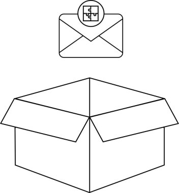 Üzerinde bir yapboz sembolü bulunan, üzerinde zarf simgesi olan basit bir çizgi çizimi. Çözümler, dağıtım veya problem çözme gibi kavramları resmetmek için ideal.