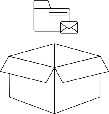 Üzerinde klasör ve zarf simgesi olan açık bir kutunun basit bir çizimi, depolama veya düzenleme önerisi.