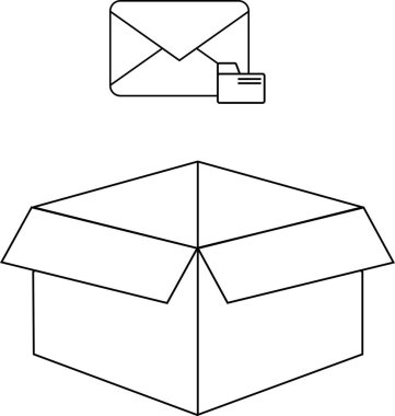 Üzerinde bir zarf yüzen açık bir karton kutunun basit bir çizimi, posta ya da teslimat önerisi.