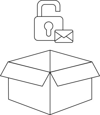 Kilitli olmayan bir asma kilit ve e-posta ikonu olan açık bir kutu. Fırsatı, güvenliği ve iletişimi simgeliyor. Veri gizliliği, e-posta pazarlama ve açık erişim gibi kavramlar için ideal.