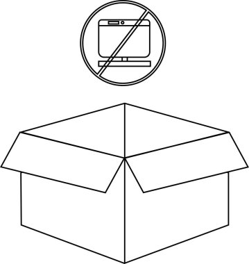 İçinde elektronik eşya olmaması gerektiğini gösteren bir sembol olan açık bir karton kutu..