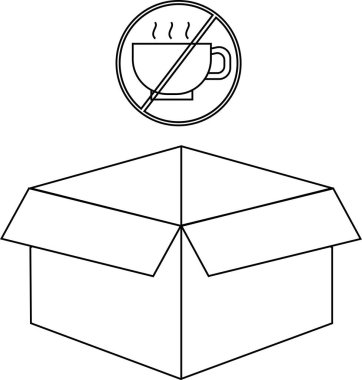 Sıcak içecekleri açık bir kutudan uzak tutma uyarısını gösteren açık bir çizgi, kırılgan içeriği gösterir..