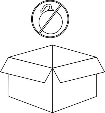 Üzerinde bomba sembolü olmayan açık bir kutunun siyah-beyaz çizimi güvenlik ve güvenliği gösteriyor..