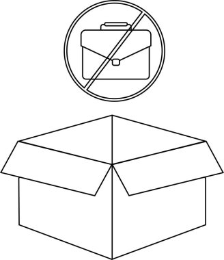 Üzerinde evrak çantası sembolü olan açık bir karton kutunun basit bir çizimi iş olmadığını gösteriyor..