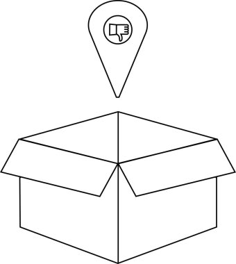 Üzerinde başparmak simgesi bulunan bir konum iğnesi olan açık bir kutunun basit bir çizgisi çizimi.