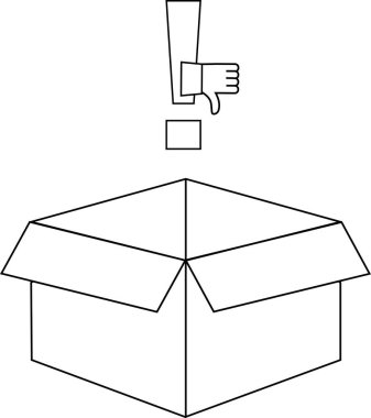 Bir ünlem işareti ve bir başparmak aşağı simge ile bir kutu, içeriği hakkında onay veya olumsuz geri bildirim göstermektedir.