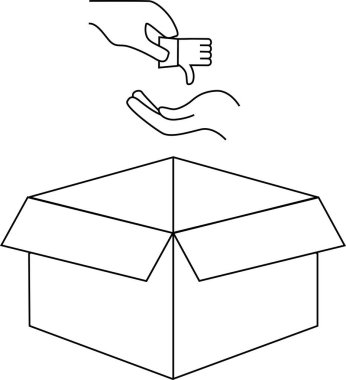 Açık bir kutunun üzerinde başparmağından aşağı sembol olan bir el, ürün teslimatı hakkında olumsuz geri bildirim gösterir.