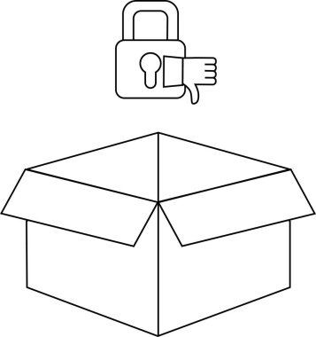 Üzerinde başparmak aşağı kilit simgesi olan açık bir kutu, güvenlik ve koruma eksikliğini gösterir.