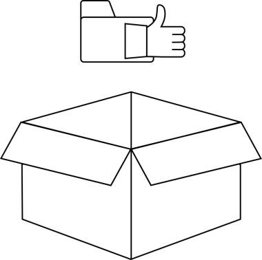 Bir başparmak ikonu açık bir kutunun üzerinde asılı durur, kutunun içeriği veya amacı ile ilgili olumlu geri bildirim, memnuniyeti sembolize eder..