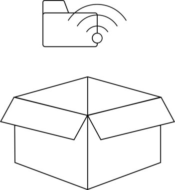 Dosya depolama veya organizasyonu sembolize eden, üzerinde dizin olan bir açık kutunun basit bir satır çizimi.