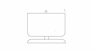 Bir bilgisayar ekranının minimalist çizimi bir dağ manzarasını güneşli gösteriyor, teknolojiyi, doğayı ve dijital sanatı simgeliyor..