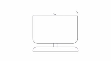 Beyin fırtınası ve dijital zekayı sembolize eden bilgisayar ekranındaki bir beynin minimalist tek çizgi çizimi.