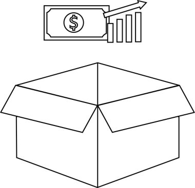 Üzerinde bir dolar ve yukarı doğru trend grafik olan açık bir kutunun basit bir çizgisi..