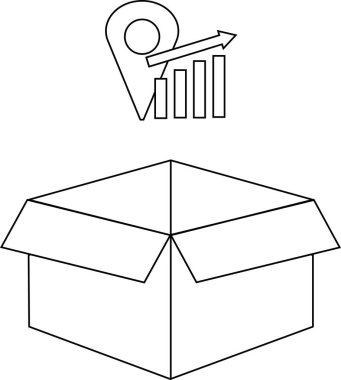 Üzerinde lojistik, dağıtım ve iş büyümesini temsil eden üzerinde lojistik pin ve grafik olan açık bir kutunun tasviri.