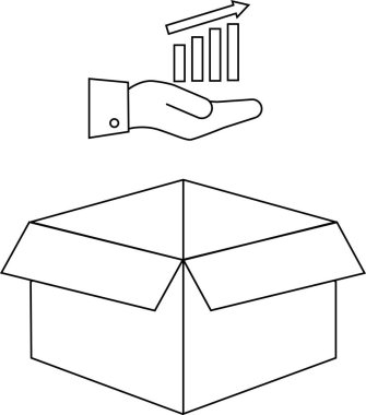 Üzerinde yükselen bir çubuk grafiği olan, büyümeyi ve fırsatı simgeleyen açık bir kutunun çizgi çizimi..