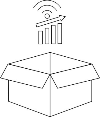 Üzerinde kablosuz sinyal ve grafik simgesi olan açık bir kutu, bağlantı ve büyümeyi simgeliyor..