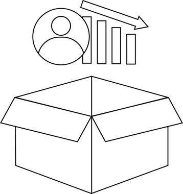 Müşteri çalkantılarının kavramsal illüstrasyonu, bir kişi simgesi ile bir kutu ve azalan bir grafik göstermek, müşteri kaybını sembolize etmek.