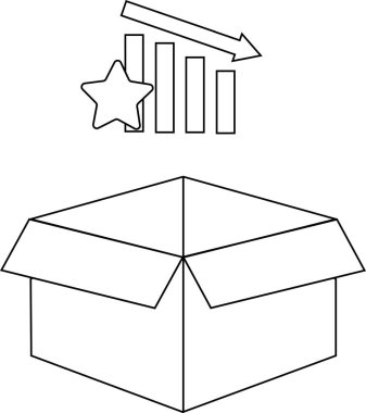 Boş bir kutunun üzerinde, düşük performans veya karşılanmamış beklentileri temsil eden, bir yıldızla azalan bir çubuk grafiğini gösteren sembolik bir çizim.