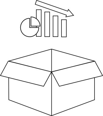 Açılmış bir kutu, potansiyel ticari güçlükleri veya performans düşüşünü temsil eden azalan bir satış tablosunun altında yer alıyor. Görüntü siyah beyaz..