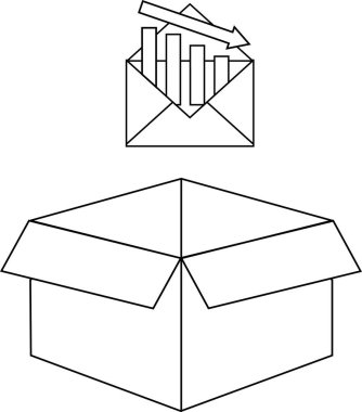 Azalan satışların sembolik bir gösterimi, açık bir kutunun üstündeki zarftan yükselen aşağı doğru eğilimli bir grafik tarafından temsil ediliyor..