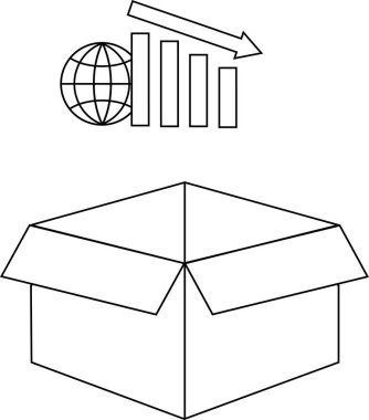 Küresel ekonomik krizin bir grafiği aşağı doğru eğilim ve açık bir kutu göstererek resmedilmesi ekonomik zorlukları sembolize ediyor.