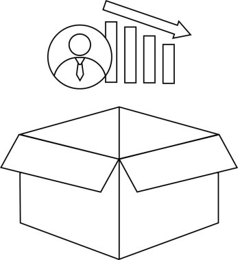 Bir kutu ve azalan grafikle işten çıkarmaları tasvir etmek, iş kayıplarını ve ekonomik krizleri sembolize etmek.