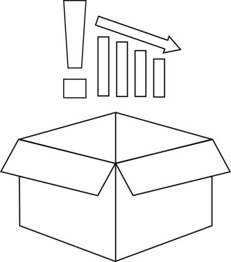 Ünlem işareti olan açık bir kutunun tasviri ve aşağı doğru ok ile indirgenen çubuklar, bir sorunu veya sorunu simgeliyor.