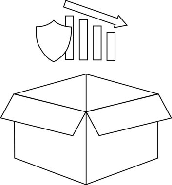 Aşağıya doğru eğilimi gösteren bir kalkan ve grafikle birlikte açık bir kutunun çizimi.