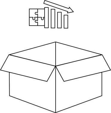 Problem çözme, organizasyon veya potansiyel çözümleri temsil eden açık bir kutuya konan bulmaca parçalarının sembolik bir çizimi.